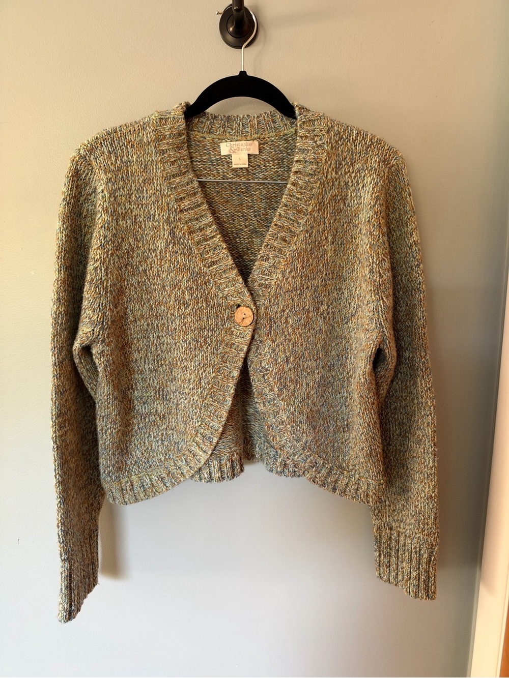 Christopher & Banks Green Marled V-Neck Button Cardigan